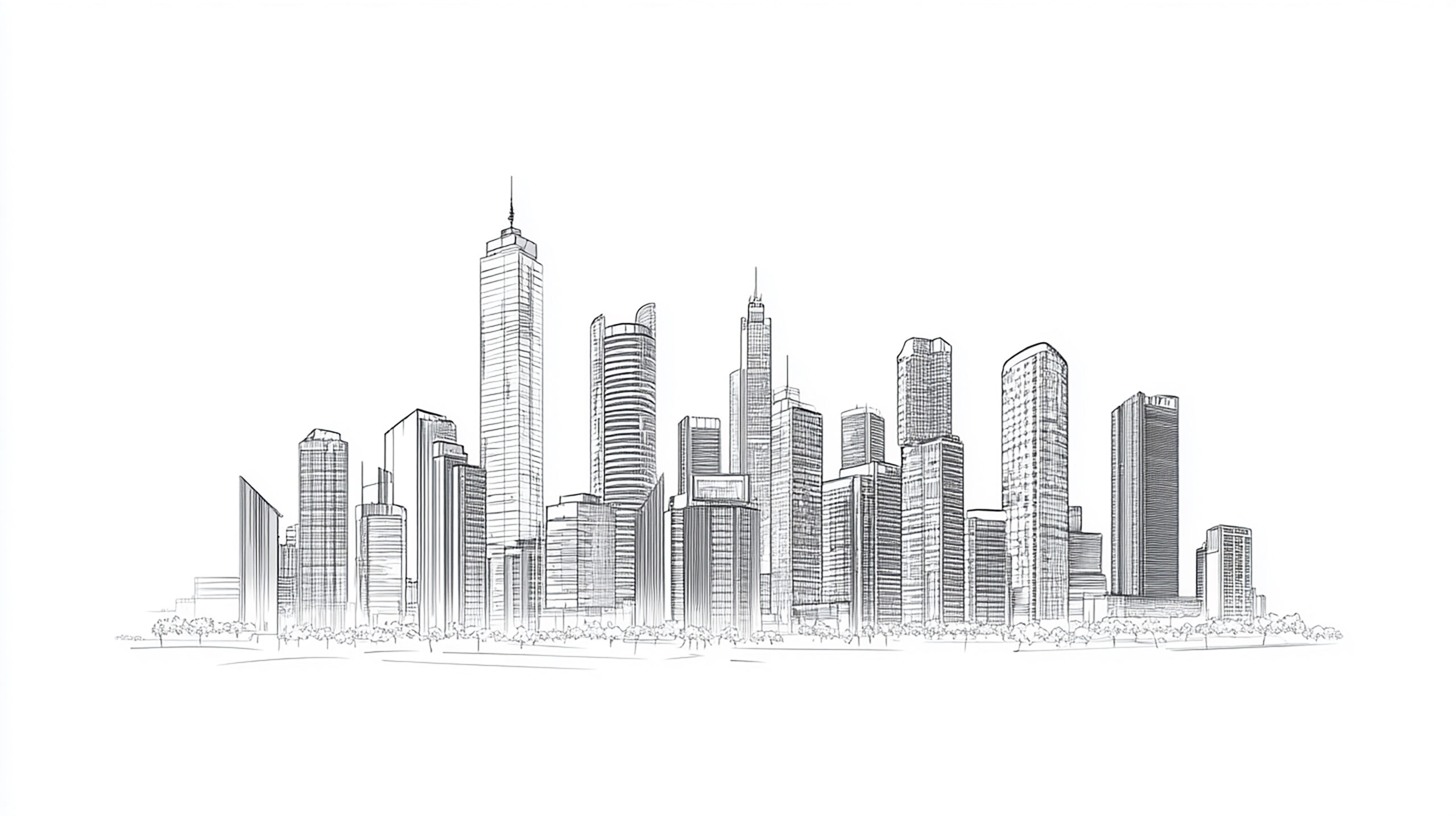 cityscape-black-white-line-art-isolated-white-background